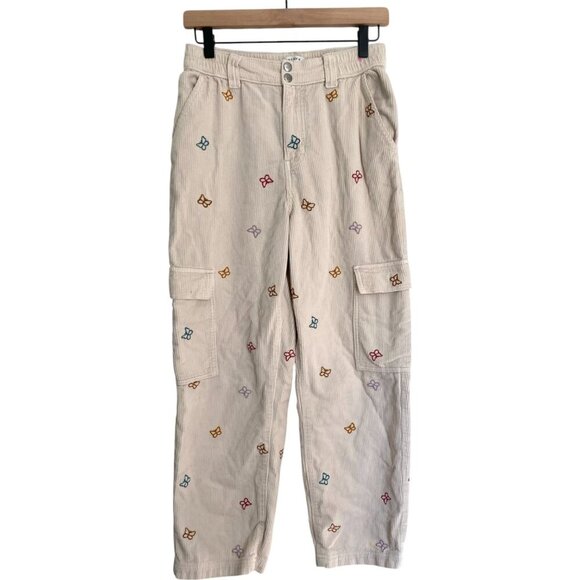 PacSun Corduroy Elastic Waist Cargo Pants Embroidered Butterflies M - Picture 1 of 7